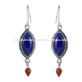 Designer Lapis Y Coral Gemstone 925 Plata De Ley Pendiente Joyería